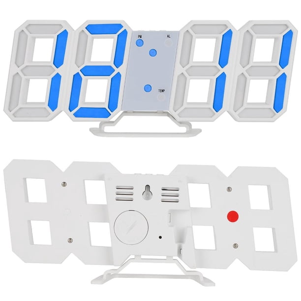 Reloj de Pared Digital LED 3D, Relojes de visualización de Tiempo de Carga de número de Alarma USB para Office Home Hotel(Azul) Reloj de pared Spptty Como se muestra en la descripción