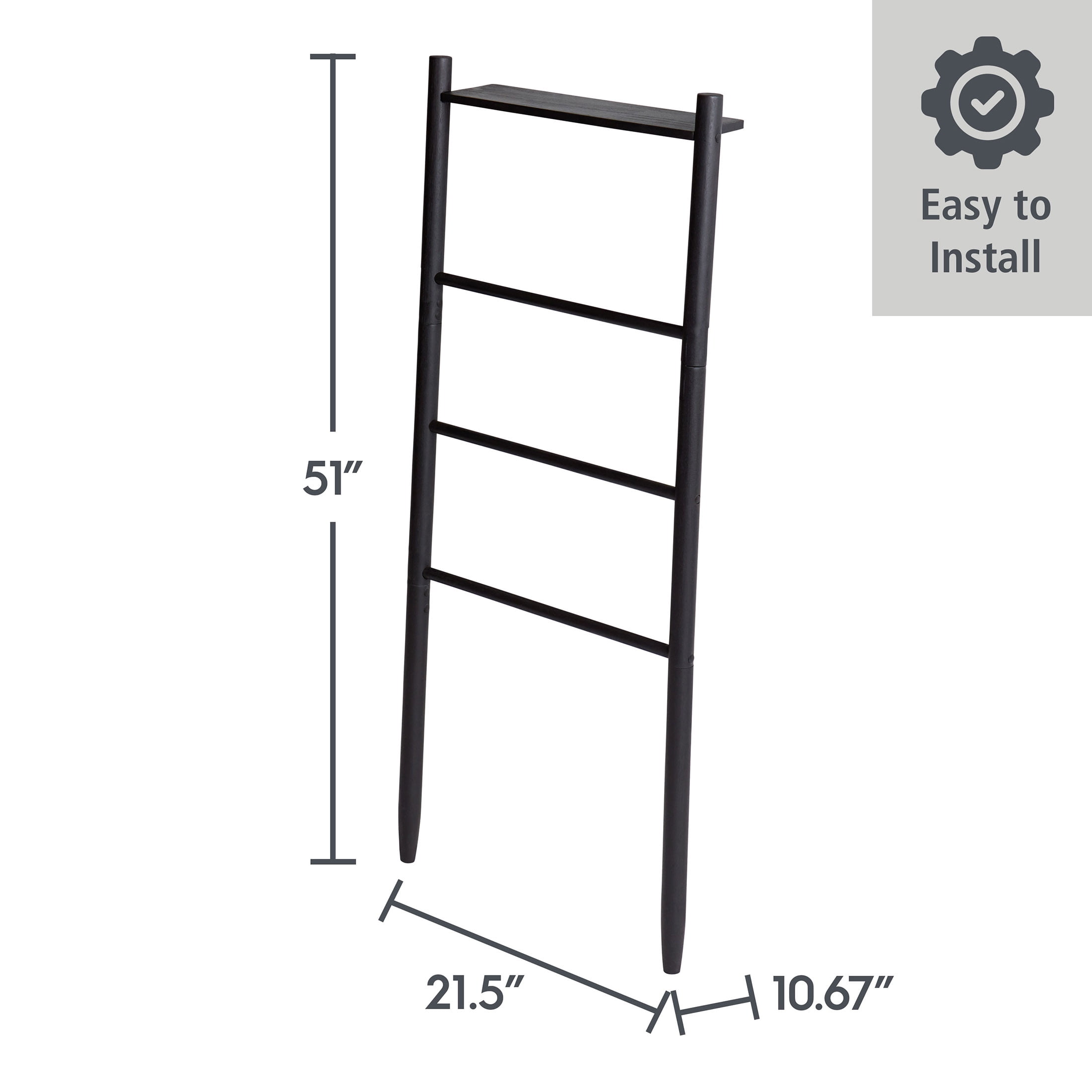 Better Homes & Gardens Springwood Freestanding Acacia Wood Towel Ladder, 4 Tiers, Black