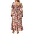 thumbnail image 3 of GRACE & GRANDEUR Robe Maxi Bohème à Fleurs pour Femme Grande Taille, Manches Courtes, Encolure Carrée, Smockée, 2X Rouge, 3 of 6