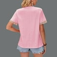 thumbnail image 4 of ATOYSOY Women's V Neck Blouses Activewear Loose Eyelet Tops Solid Color Pullovers Summer Fashion Workout Short Sleeve Tees Casual Elegant Lace Crochet Shirts Pink S, 4 of 4