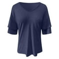 thumbnail image 5 of Lixiuxyad Women T-Shirt Womens V Neck Loose Fit T Shirt Double Layer Flounce Short Sleeve Top,Blue, 5 of 6