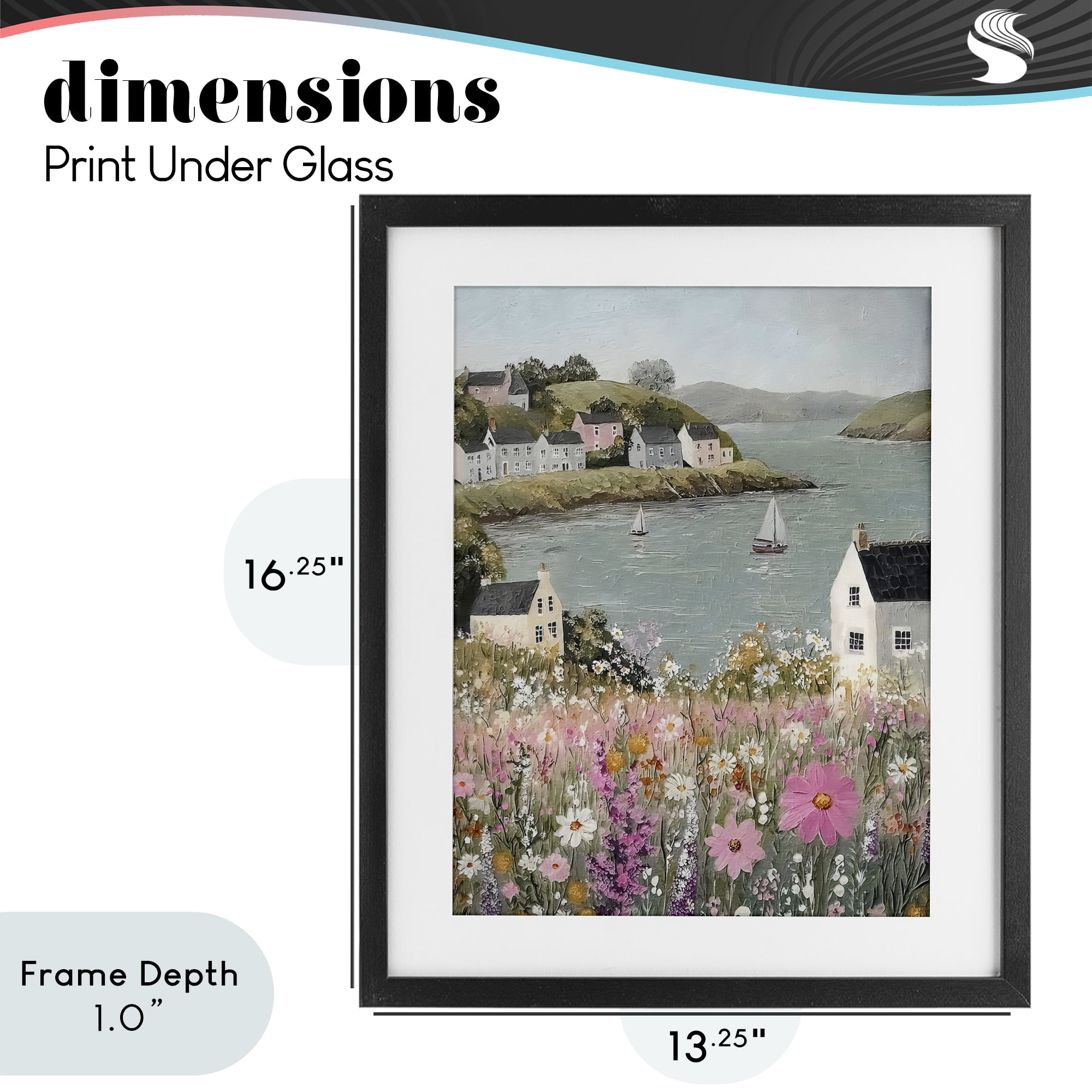 Stupell Industries Seaside Cottages & Sailboats Black Framed Print Under Glass, design by Riley B