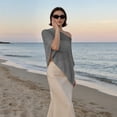 thumbnail image 2 of Women Sheer Poncho Top Lightweight Knit Crochet Shrug Bolero Mesh Batwing Sleeve Sweater Cover up Beachwear Summer Sheer Blouse Top for Evening Dress Grey One Size, 2 of 7