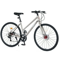 Baprem 700C Hybrid Bike for Men Women, 7 Speed Disc Brake Adult Bike, Comfort Commuter Road Bicycle, Fits Riders 5'4"-6'2", Gray