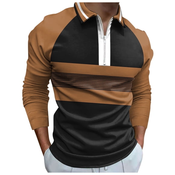 Ketyyh-chn99 Polo Shirts For Men Long Sleeve Big and Tall Shirts Mens Polo Shirts Short Sleeve Casual Solid Stylish Performance Designed Collared Golf Polo Shirts for Men Khaki,M