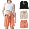 thumbnail image 4 of ZACPNCV 3PC Kids Toddler Boy Girl Cotton Linen Summer Shorts Solid Color Casual Sport Shorts with Drawstring Orange 9-10 Years, 4 of 9