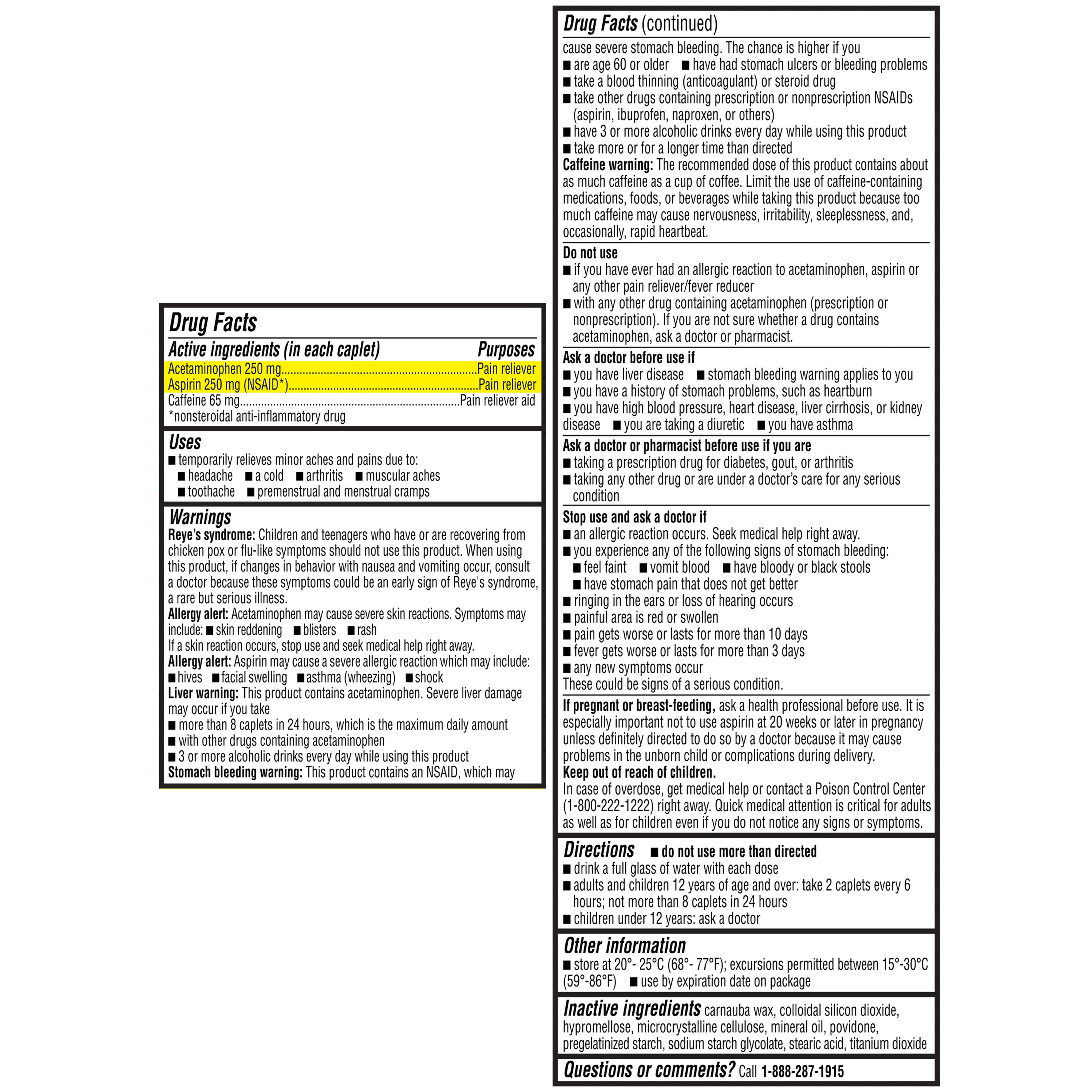 Equate Extra Strength Headache Relief Acetaminophen, Aspirin, and Caffeine Caplets, 200 Count, Compare to Excedrin® Extra Strength Caplets Active Ingredients