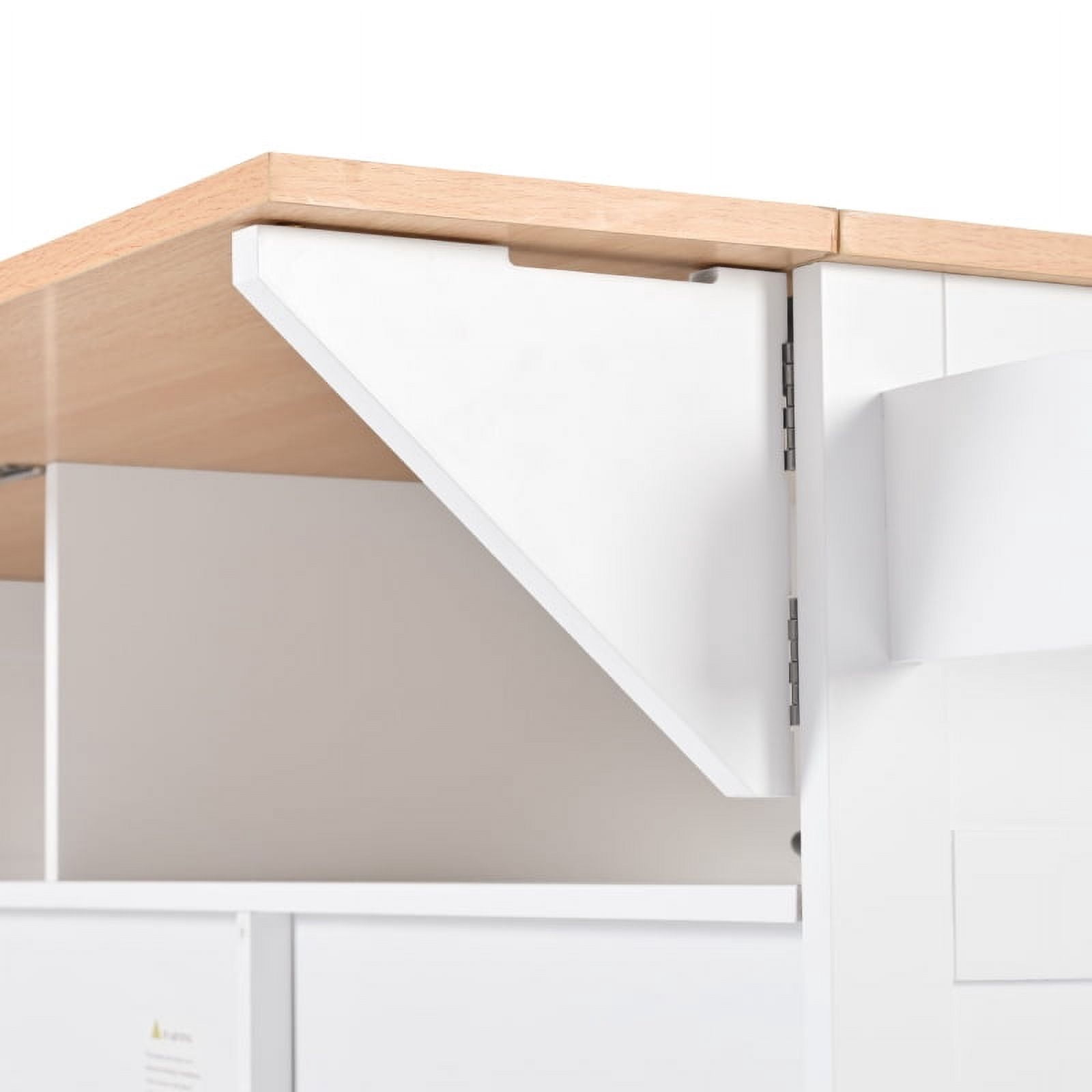 55.7'' Large Kitchen Island with 2 Drop Leaf,, Rolling Kitchen Cart on 5 Wheels with Power Outlet, Folding Storage Dining Table with Spice & Towel Rack , 3 Drawers, for Kitchen, Dining Room,White