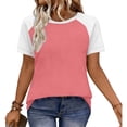 thumbnail image 5 of DPTALR Women's Spring & Summer Casual Fashion Raglan Sleeve Color Block Short Sleeve Top,Pink,Size XXL, 5 of 8