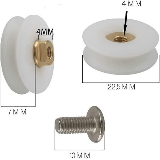 Cuarto de baño Corredizo Rueda única Baño Puerta de vidrio Rueda colgante Puerta corrediza antigua Rueda Accesorios Arco Puerta de vidrio Rodillo (6pcs, Whi
