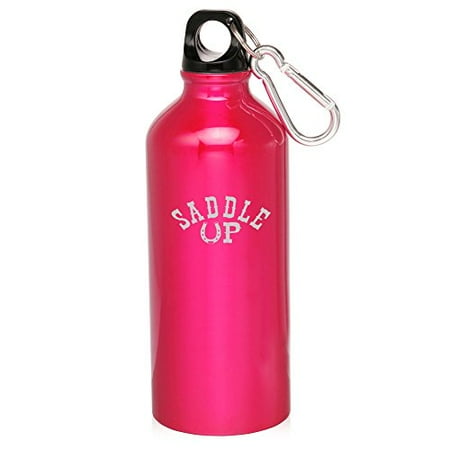 - 20oz Aluminum Sports Water Bottle Caribiner Clip Saddle Up Horseshoe (Hot Pink)