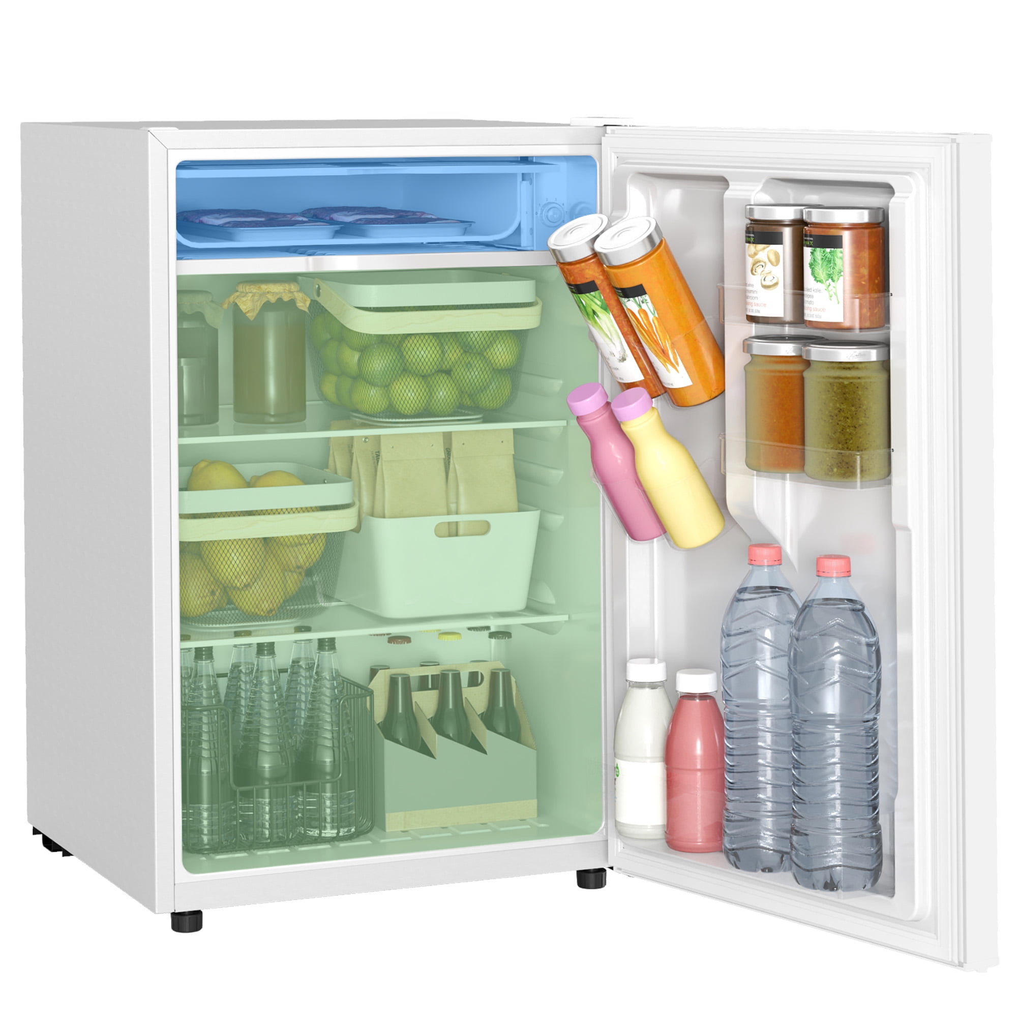 HOMCOM 4.5 Cu Ft Mini Fridge with Freezer, Wheels, Adjustable Thermostat, Single Door Compact Refrigerator for Bedroom, Dorm, Home Office, White