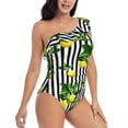 thumbnail image 3 of Haiem Lemons on Striped Women's One Piece Swimsuits Tummy Control One Shoulder Bathing Suits Ruffle Swimwear-Medium, 3 of 8