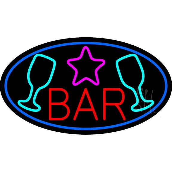 Bar With Martini Glass LED Neon Sign 10 x 24 - inches, Clear Edge Cut Acrylic Backing, with Dimmer - Bright and Premium built indoor LED Neon Sign for Bar decor.