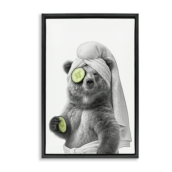 Stupell Industries Fun Bear Face Mask Typography Painting Black Floater Framed Canvas Art Print Wall Art, 17 x 25