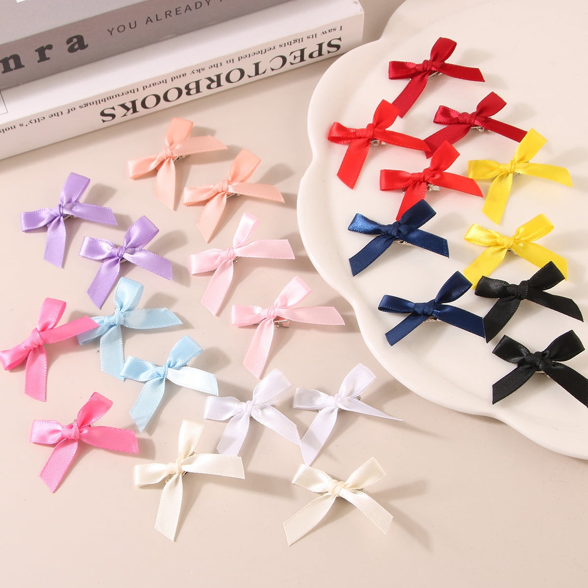 30 Pcs Mini Hair Bows Clips, 1.57" Small Satin Bow Hair Clips for Girls Women, Cute Ribbon Bow Hair Barrettes for Hair Styling