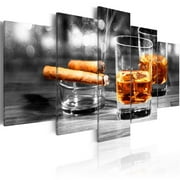 Tiptophomedecor Stretched Canvas Still Life Art - Cigars And Whiskey - Stretched & Framed Ready To Hang Art