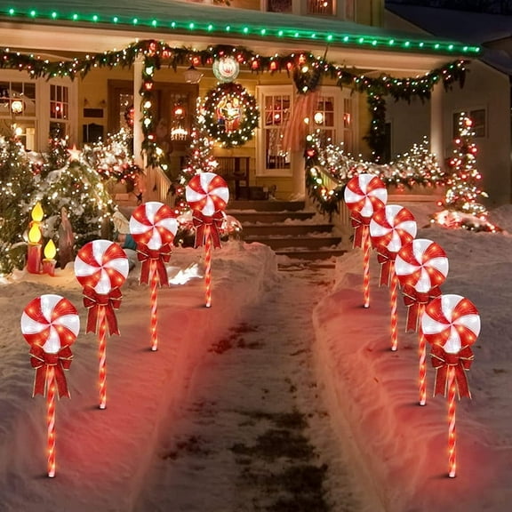 8PK 24" 192LED Lollipops Peppermint Pathway Markers with 11 Modes Christmas Lollipops Pathway Lights Decorations for Outdoor Yard(24" 192 LED 8 Pcs)