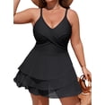 thumbnail image 1 of Charmo Plus Size Swim Dress Swimsuit for Womens Mesh Ruffle One Piece Tummy Control Bathing Suit Front Cross Swim Suits, 1 of 8