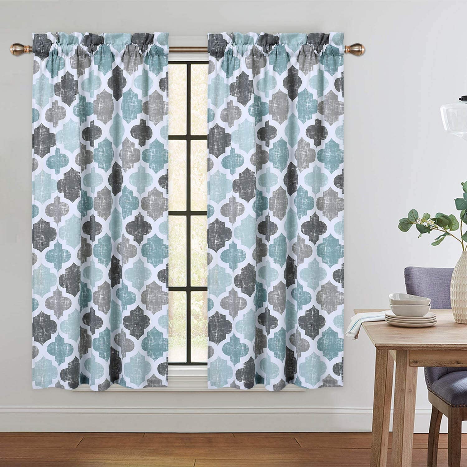 GlowSol 45 inch Kitchen Curtains Quatrefoil Trellis Printed Cotton