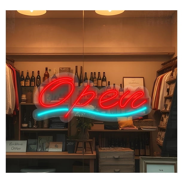 Letrero De Neón LED "Abierto" Para Pared. Ideal Para Decorar Cafeterías, Bares, Restaurantes, Tiendas, Escaparates, Supermercados Y Otros Negocios 40cm