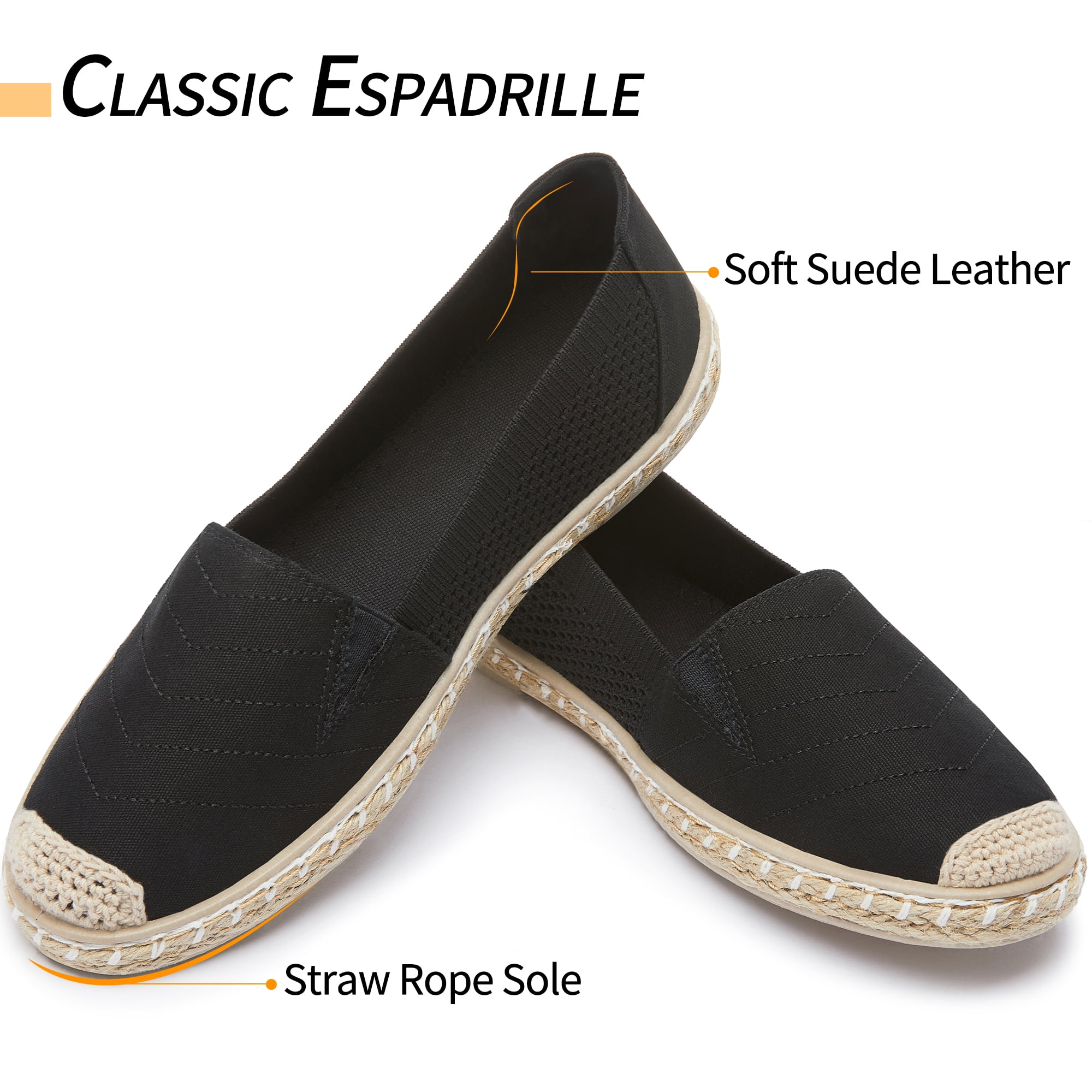 AOMAIS Women Espadrille Flats Mesh Knitted Shallow Slip Ons Comfy Breathable Canvas loafers Casual Daily Walking Shoes for Lady(Black US9)