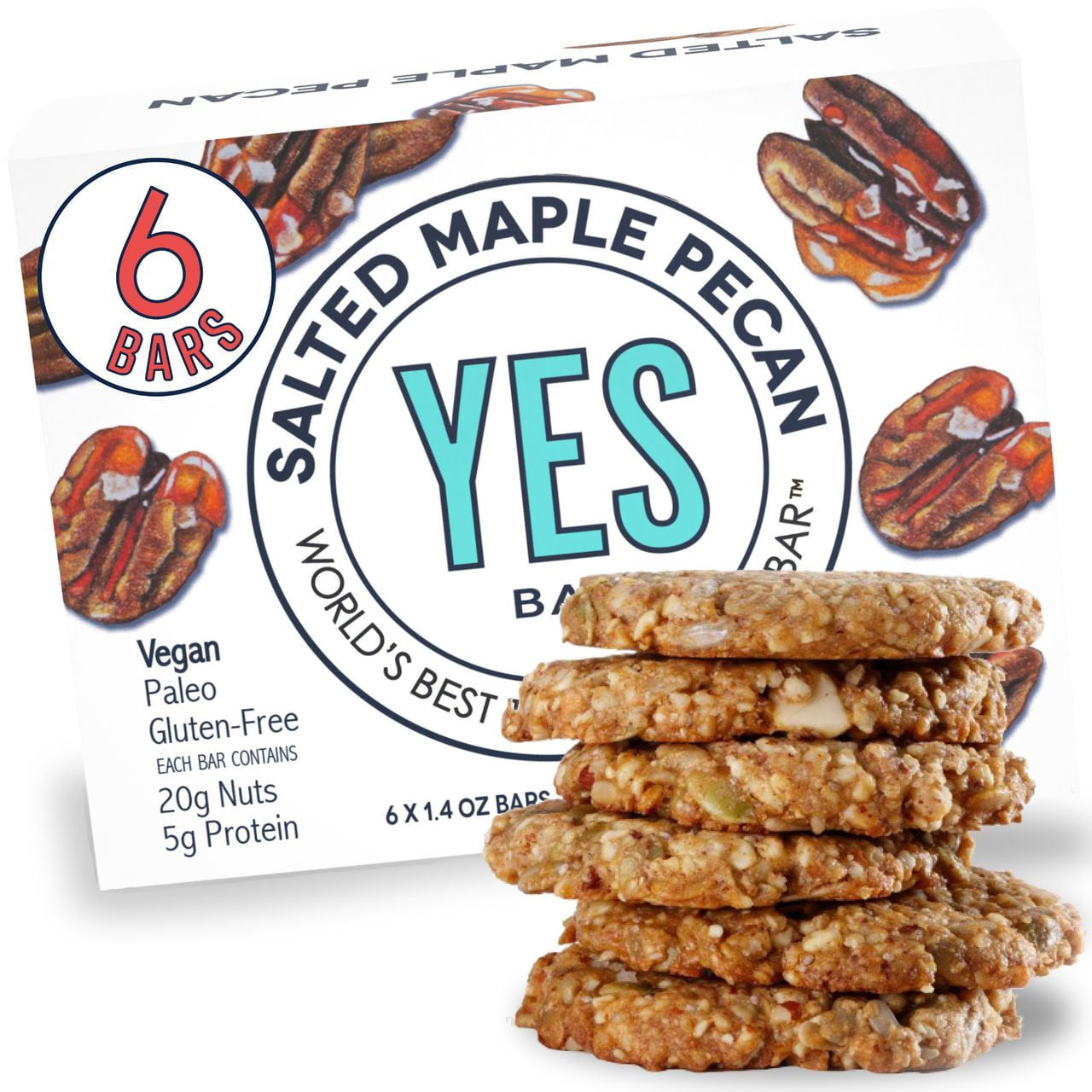 YES Bar, Vegan Grain Free Snack Bar, Salted Maple Pecan, 6 Ct, 8.4 Oz