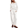 thumbnail image 1 of Gibobby Conjunto dama pants y sudadera afelpada Conjunto de pantalones deportivos casuales para mujer, suéter de punto de color sólido, manga larga, pantalone(Blanco,CH), 1 of 5