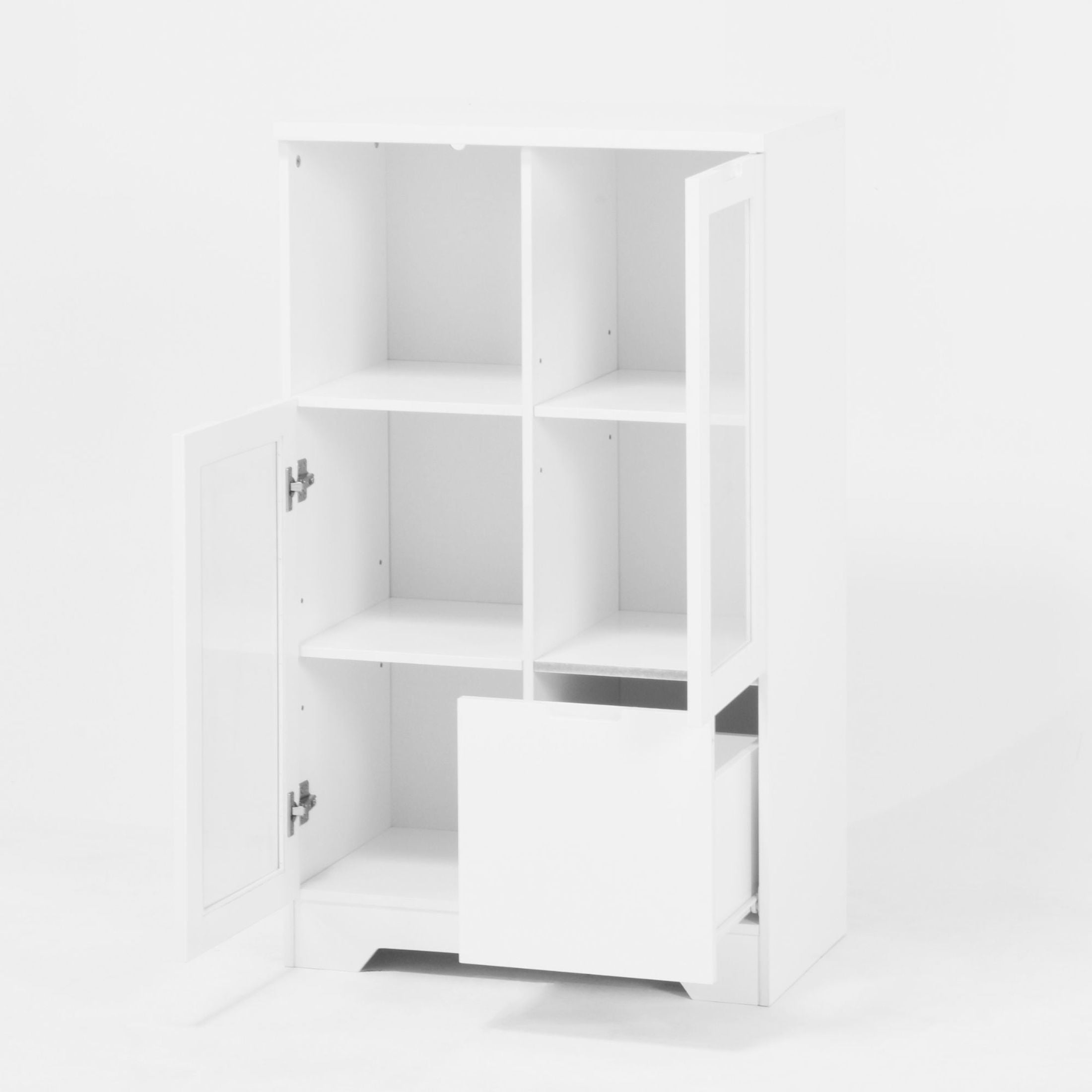 Noble House Storage Cabinet with Glass Doors and Drawer, Adjustable Shelves, White