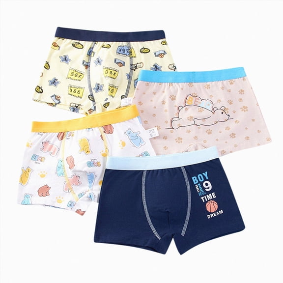 Splozh Boys Boxer Briefs Moisture Wicking Toddler Baby Kids Boys Cotton Underwear Cute Cartoon Underpants Shorts Pants Trunks Briefs 4PCS,Dark Blue,7-9 Years