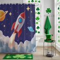 thumbnail image 5 of Cartoon Navy Blue Space Shower Curtain Set with Hooks, Red 3D Rocket Waterproof Fabric Bathroom Curtains Decor Home Accessories,72 X 72 Inch Long, 5 of 9