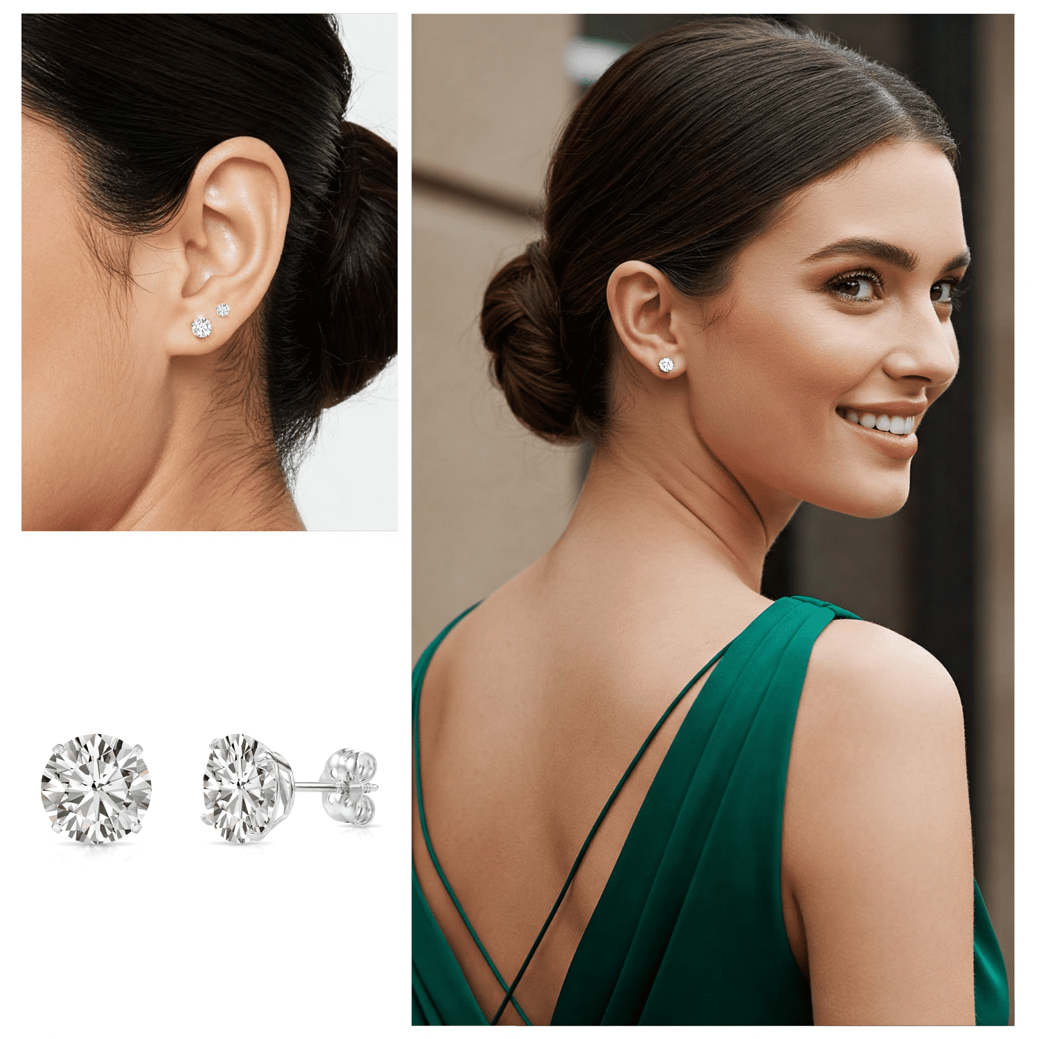 Tilo Jewelry 14K White Gold Solitaire Round CZ Stud Post Earrings with Secure Screw-backs | 5mm | Classic Everyday Earrings | Women, Men, Unisex