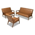 thumbnail image 2 of Baxton Studio Nikko Mid-century Modern Tan Faux Leather Upholstered and Walnut Brown finished Wood 3-Piece Living Room Set, 2 of 9