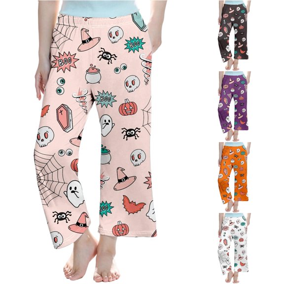 JAJAHO Girls Pajamas Pants Halloween Straight Leg Casual Sleepwear Long Pants For Kids 3-14Y