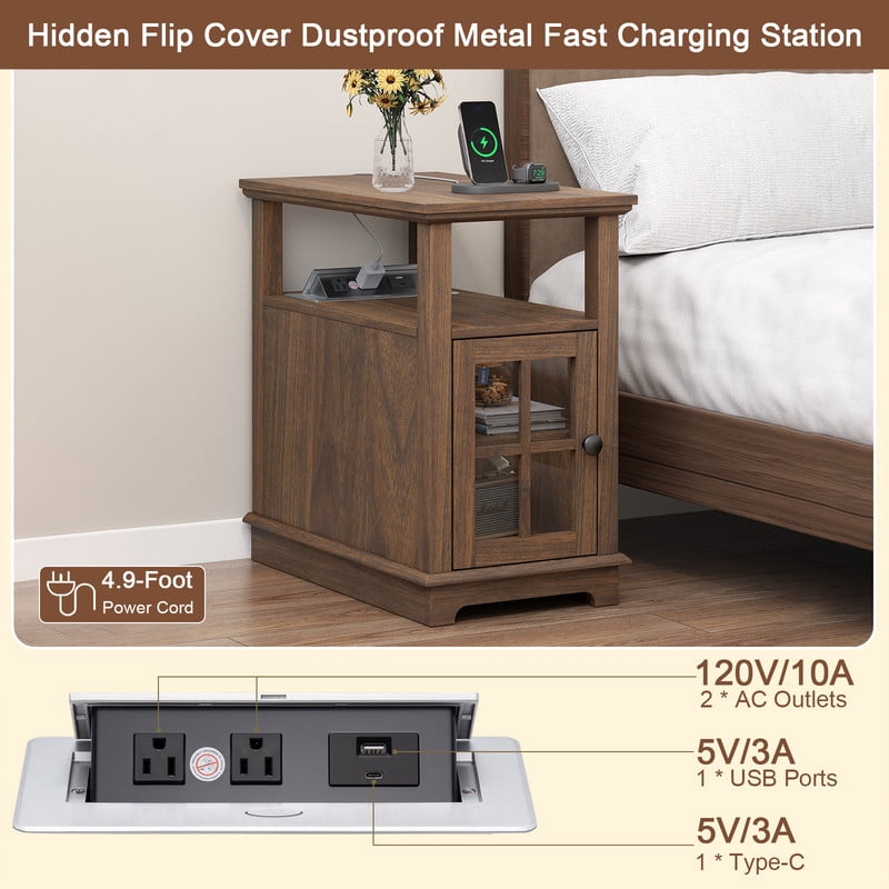 PLAMLE End Tables for Living Room with Storage Shelf,Narrow Sofa Side Table Slim Chair Side Table Adjustable Feet End table for Bedroom