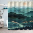 thumbnail image 2 of Mountain Shower Curtain, Teal Shower Curtain for Bathroom, Cool Shower Curtain Nature Shower Curtain Hooks, Watercolor Misty Forest Sun Sunset Landscape Shower Curtain, 72Wx72H Inch, 2 of 6