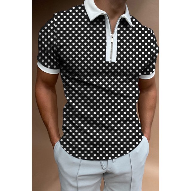 Plaid Polo camisa de los hombres Casual de talla grande manga corta Top foto Color S Eccomum PLS-11 Negro S