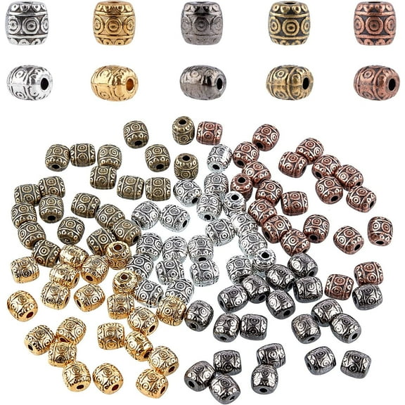 100pcs 5 Colors Tibetan Spacer Beads 6mm Barrel Metal Spacer Beads Column Loose Connector Charm Beads for DIY Bracelet Necklace Jewelry Making