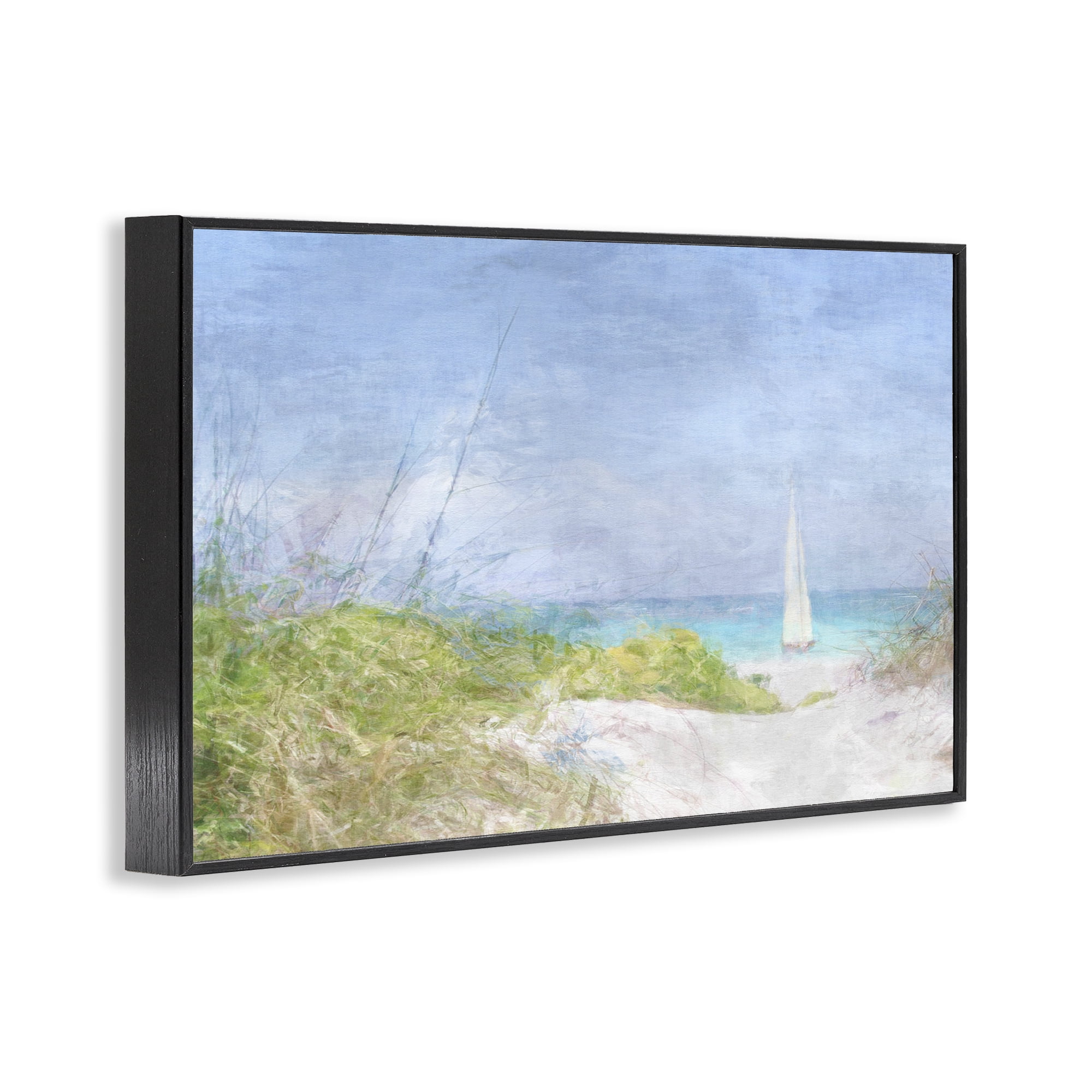 Stupell Industries Solitary Yacht Seascape Coastal Painting Black Framed Art Print Wall Art, 18 x 12