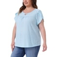 thumbnail image 4 of Blusas casuales con cuello de llave y mangas de pétalo para mujer de tallas grandes Agnes Orinda 1X azul cielo, 4 of 6
