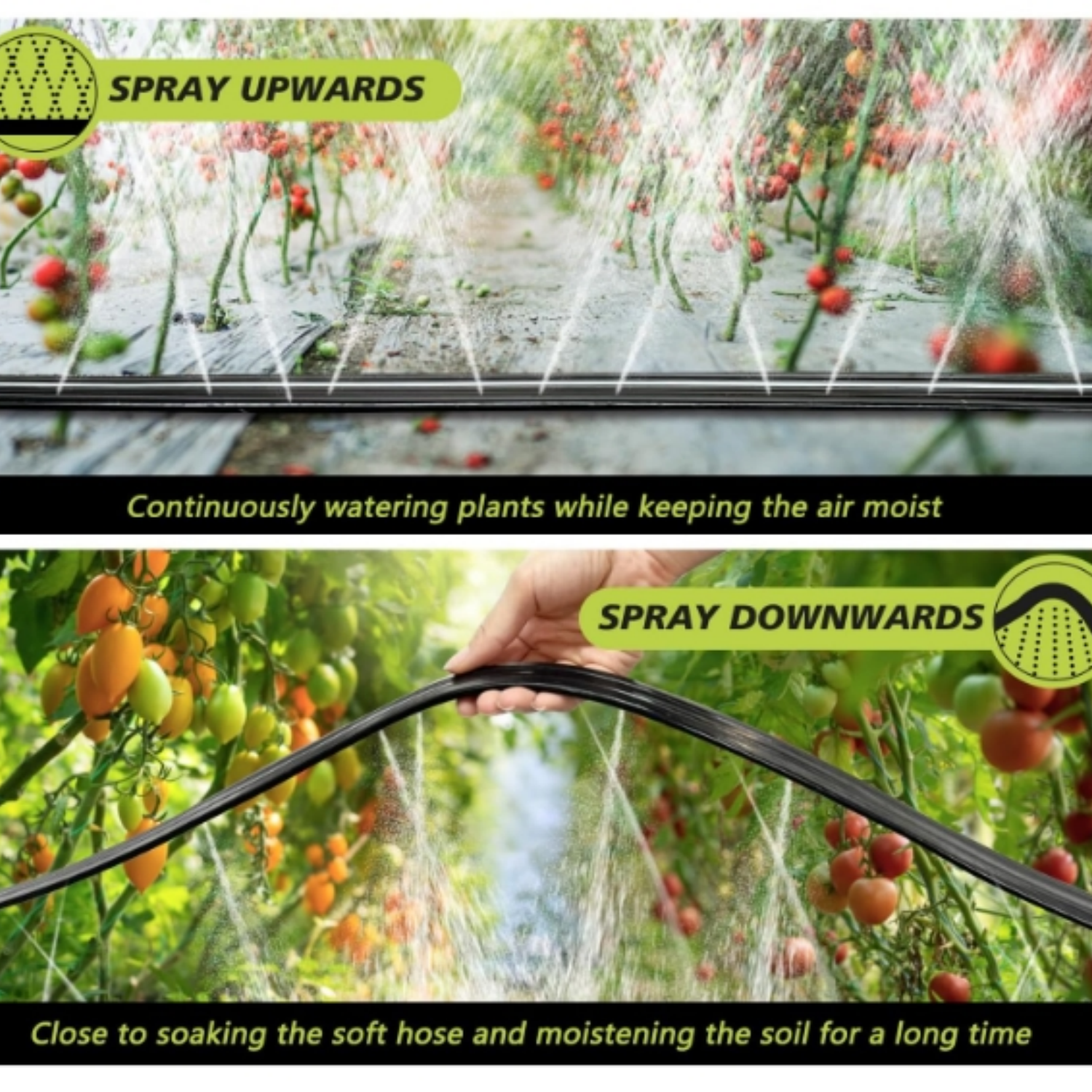 Hose with Holes, Flat Soaker Hose 100 Ft (25 ft 4pack) with Garden Staples and Splitters, Watering Drip Irrigation Hoses for Lawn, Vegetable and Garden Beds