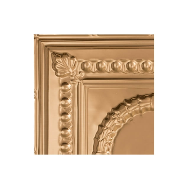 Fasade Easy Installation Rosette Polished Copper Glue Up Ceiling Tile/ Ceiling Panel (12" X 12" Sample)