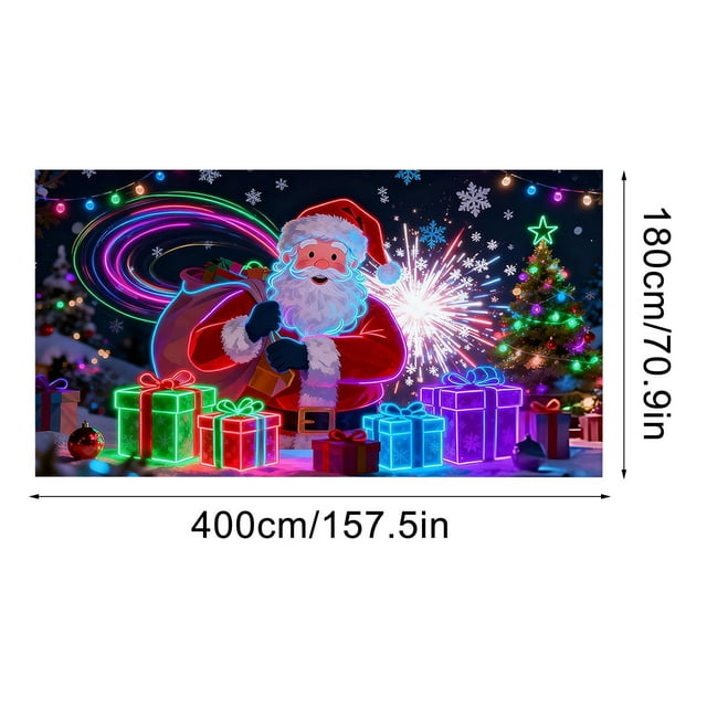 Decoraciones de Navidad Al Aire Libre Banner de la Puerta Del Garaje de Navidad Decoración de Tela de Fondo 6x13Ft Brillo en la Oscuridad Santa Elfos Decoraciones de Navidad Al Aire Libre