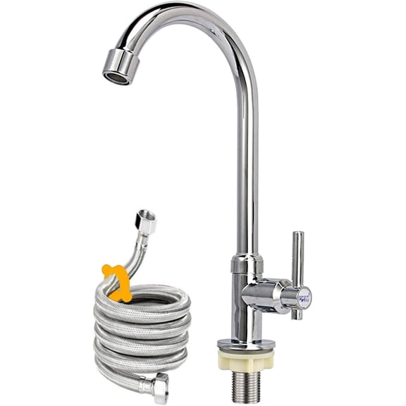 Cold Water Faucet Only, High Arc Single Handle One Hole Cold Faucet with Water Supply Hose for Kitchen Bar Outdoor