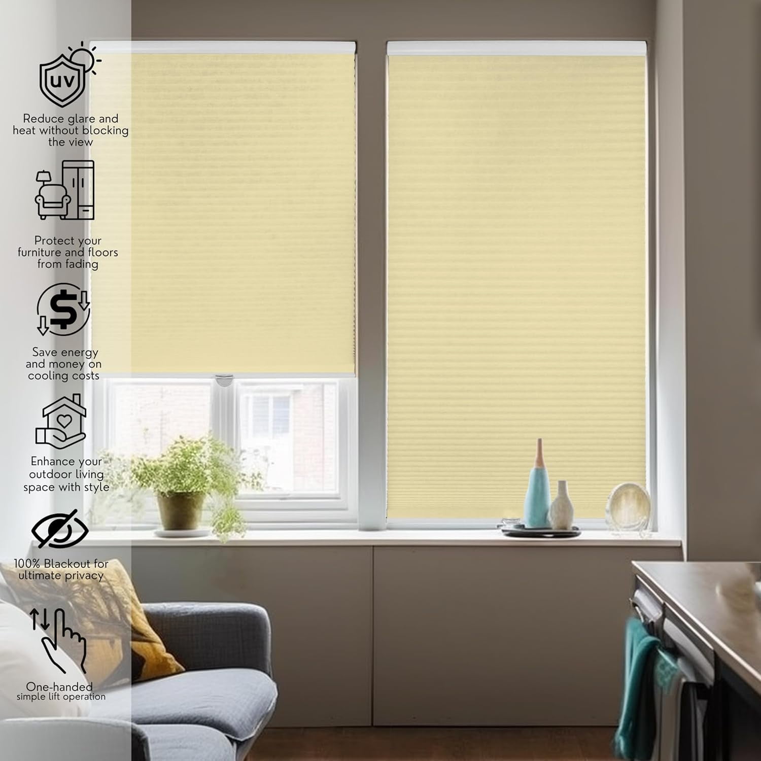 Chicology Cream Cordless Light Filtering Cellular Shades 66.25 in. W x 48 in. L