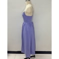 thumbnail image 5 of Solid Color U Neck Ruched Waist Suspender Flared Dress Women Casual Long Dress, 5 of 6