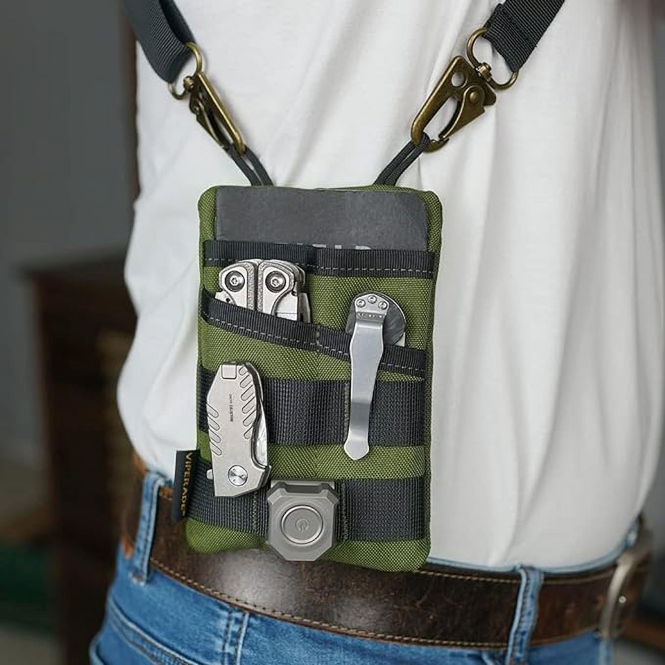 VIPERADE VE3 Tool Pouch Pocket Organizer, Nylon Tool Belt Loop Pouch with 4 Pockets Tool Storage EDC Pouch for Flashlight/Pocket Knife, Tactical Pen, Notebook (Green)