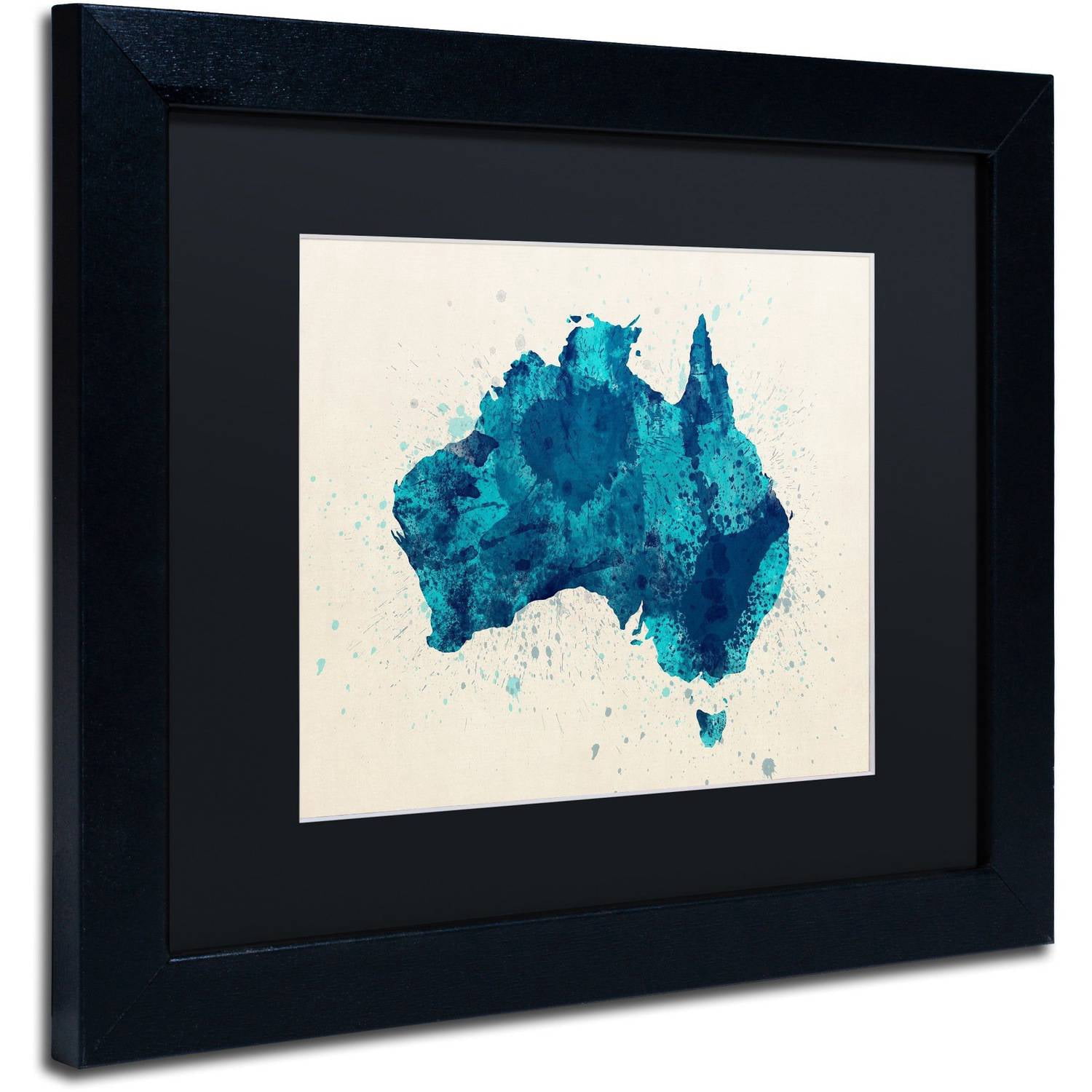 Trademark Fine Art 'Australia Paint Splashes Map 2' Canvas Art by Michael Tompsett, Black Matte, Black Frame