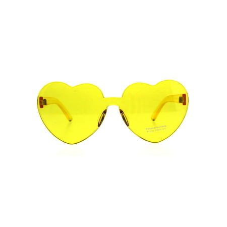 Womens Heart Shape Rimless Shield Hippie Groove Valentine Sunglasses Yellow