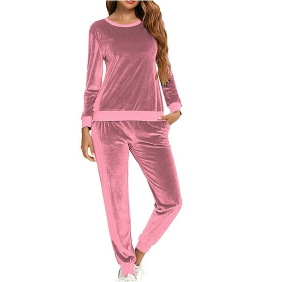 Velour Tracksuit Women Full Set 2 Piece Outfits Plain Long Sleeve Tops and Jogging Bottoms Casual Loose Blouse Pullover Sweater Tops Sweat Suit Aesthetic Yoga Lounge Wear Sets Ladies